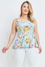 Womens Cute Plus SizeAqua Floral peplum Top B...
