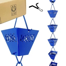 U-nitt 8.5ft Blue Metal Rain Chain with Square Jali Cups – DIY Gutter Kit