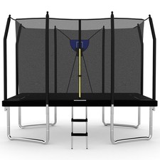 Big Air 5x7ft Rectangular Trampoline Black+Safety Enclosure Ladder & Basketball