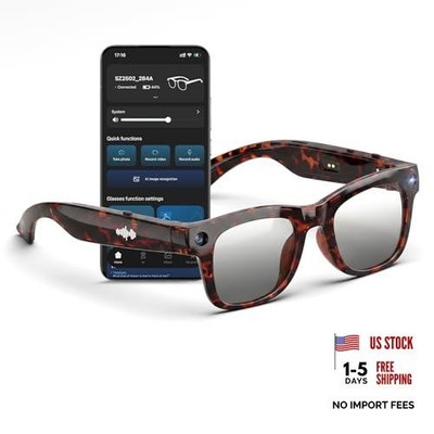 AI Smart Glasses with HD Camera, BT Call, 8MP Anti-Shake Camera Glasses Brown