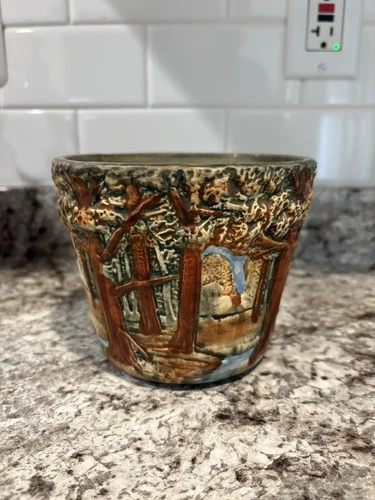 Antique 1920s WELLER Pottery Woodcraft Forest Planter Jardiniere 4.5" *READ*
