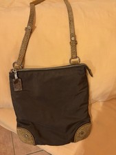 Borbonese. Borsa a spalla, vintage, nylon, tracolla e angoli in pelle tapiro