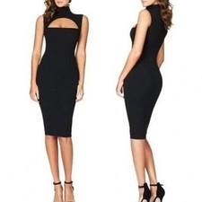 Nookie Manhattan Glam Evening Bodycon Midi Dress LBD Black NWT XS