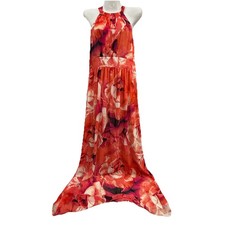 New Eliza J Size 10 Floral Halter Pleated Chiffon Maxi Dress Lined Sleeveless