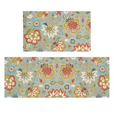 Colorful Boho Floral Kitchen Rug Set 2 Piece Mat for Sink 17"x30" 17"x47"