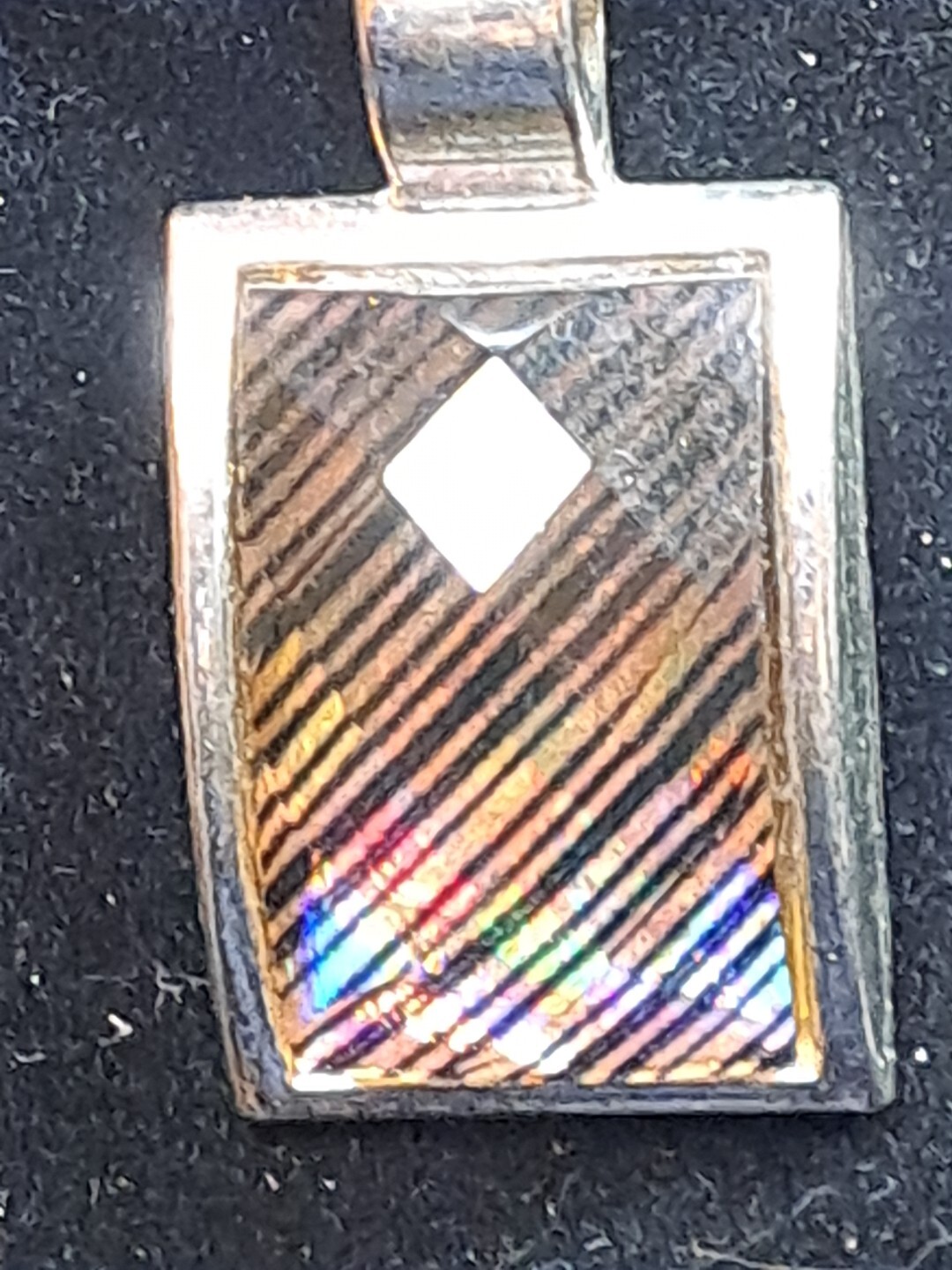 multi facet rectangular pendant silver snakecord … - image 1