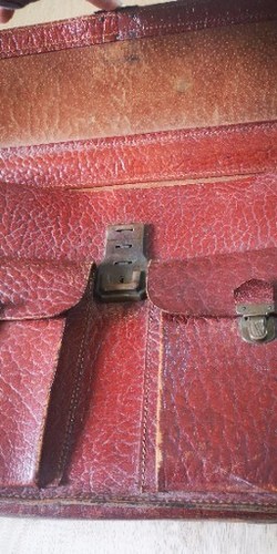 Retro Satchel Bag Vintage brown thick leather briefcase Large - Picture 9 of 13