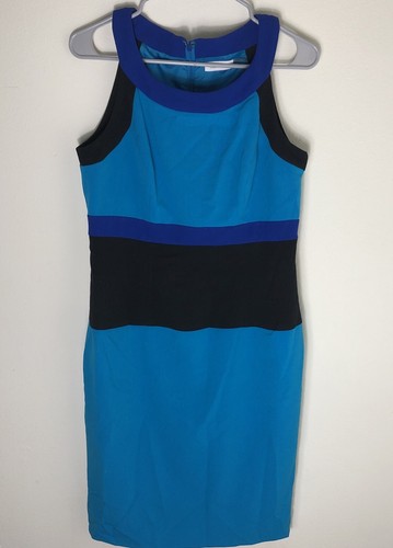 Calvin Klein Scuba Sheath Dress Womens Size 8 Sleeveless Bodycon Color Block - Picture 2 of 6