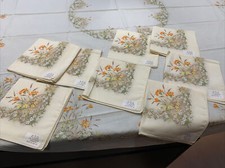 vintage unused polyester cotton circular flowers table cloth and 8 napkins