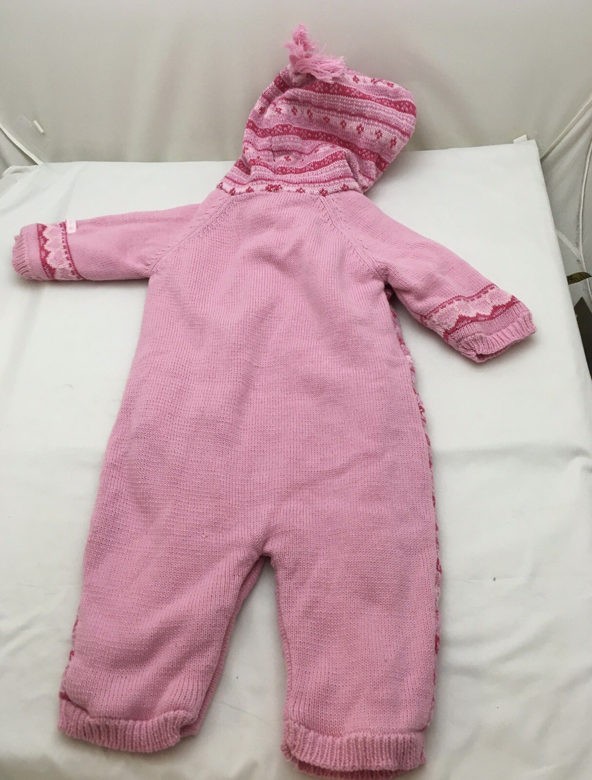Small Wonders Pink Striped Fleece Knit Pram Snow Bunting Zipper Suit 3