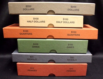 6 Assorted Coin Roll Tube Storage Boxes Bank Box 1c 5c 10c 25c 50c 1$ Rolls Case