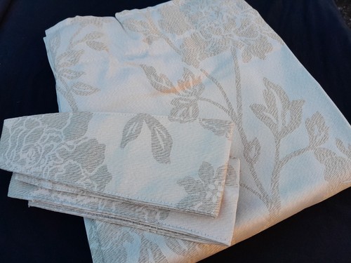 CURTAINS 3" TAPE TOP LINED IN A NATURAL CREAM IVORY WHITE FORAL JACQUARD DAMASK - Picture 15 of 16