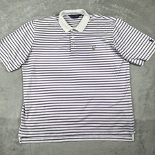 Ralph Lauren Polo Shirt Mens Medium White Purple Striped P Wing Golf Logo Casual