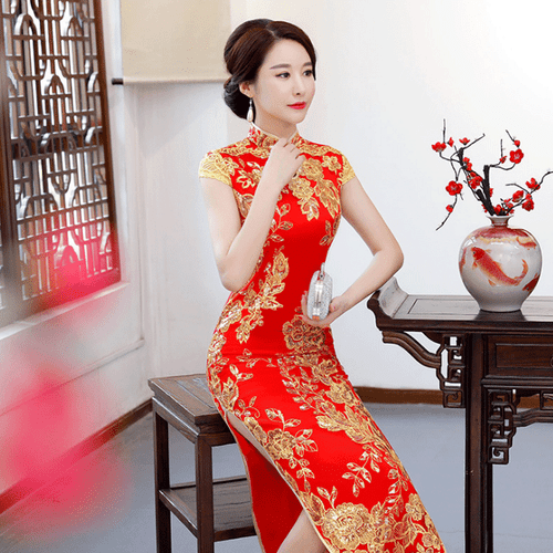 Cheongsam Women Chinese Ball Gown Fishtail Evening Long Wedding QiPao Dress - Picture 18 of 22