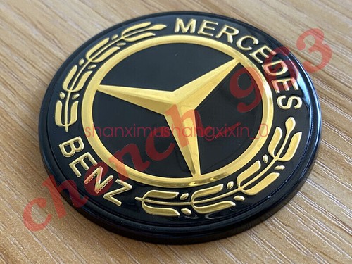 Black Gold Hood Flat Badge Emblem (Paste) For Mercedes Benz A C E S ML CLS 57mm - Picture 7 of 10