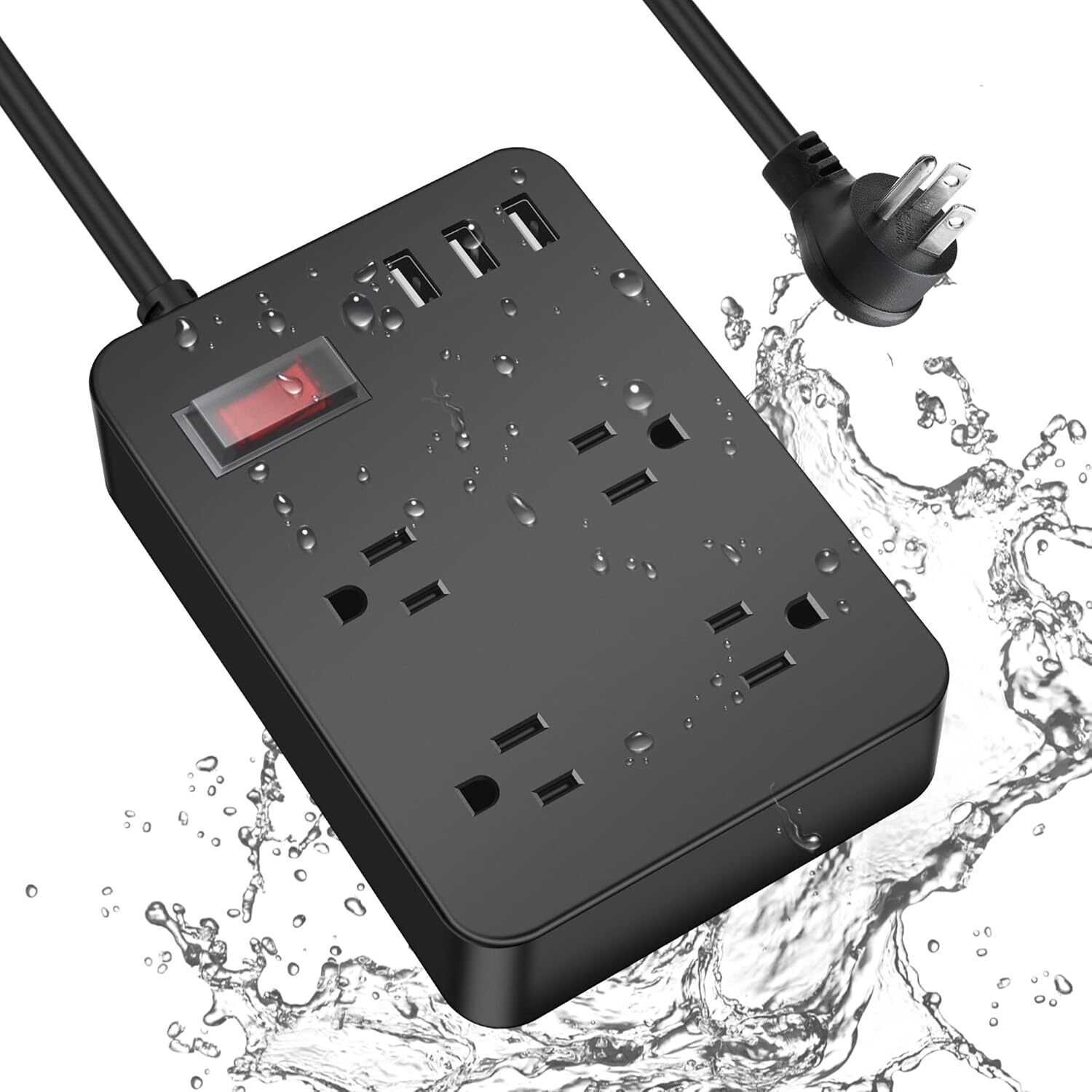 Outdoor Power Strip Weatherproof,Waterproof Surge Protector 6 ft cable, Black