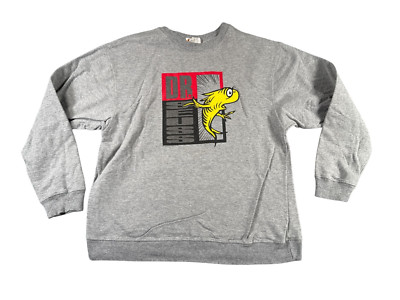 Vintage 1996 Dr Seuss Crew Neck Sweatshirt One Fish Two Fish 90s Men s XL Gray