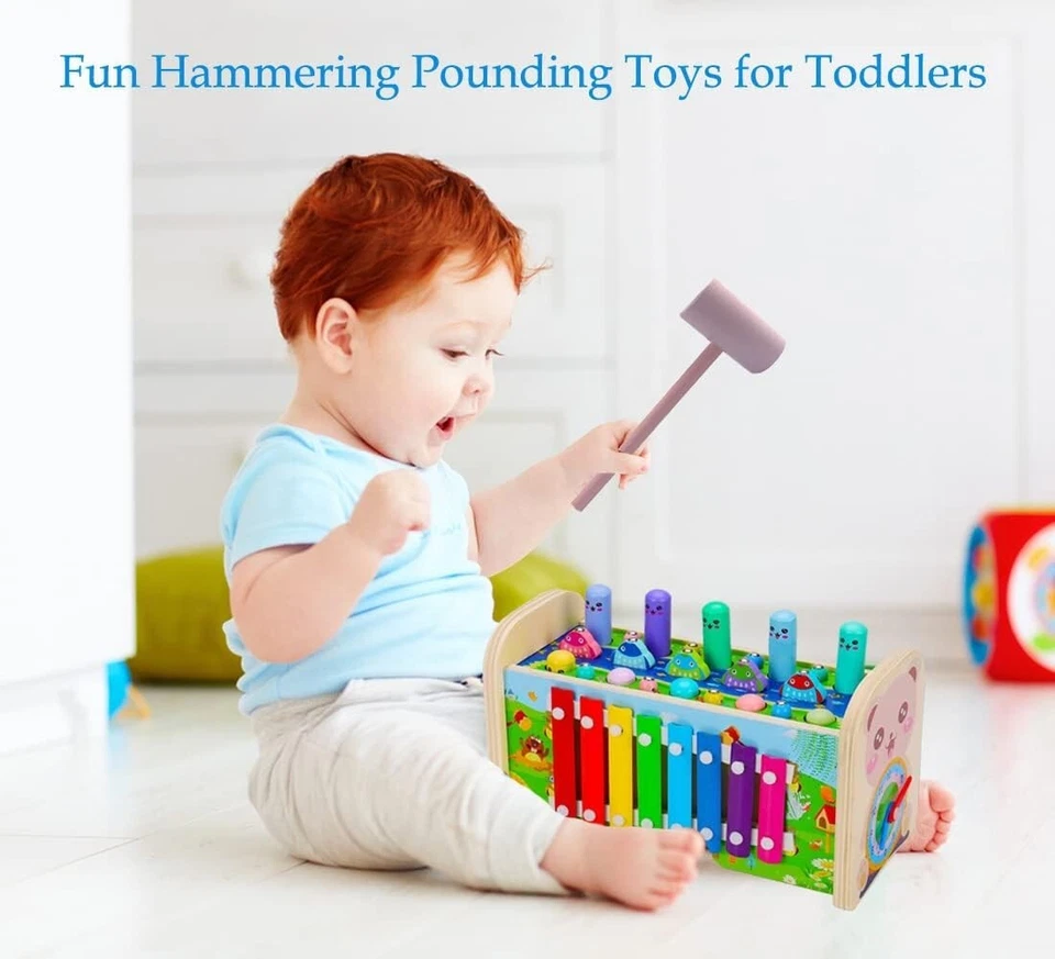 Juguetes de madera 7 en 1 para martillar Whack-a-mole Foto 3 de 4