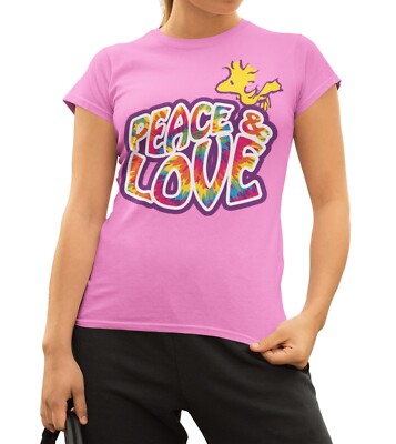 Peanuts Snoopy Woodstock Peace Love offizielles Damen T-Shirt Retro Comic Geschenk Tee