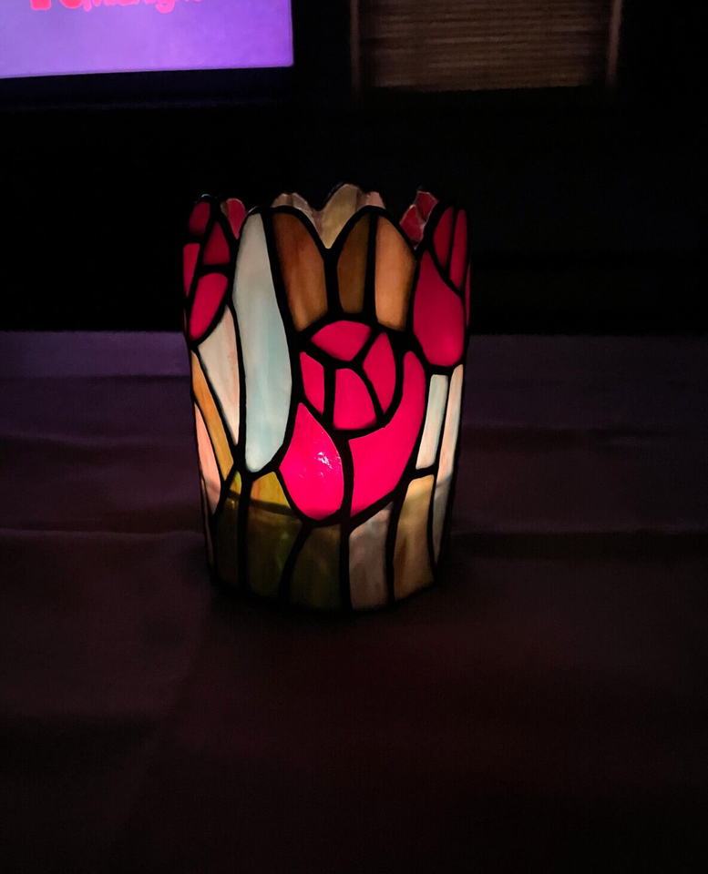 MEYDA Vintage 90s Tiffany STYLE Tulips Glass Tealight Votive Holder eBay