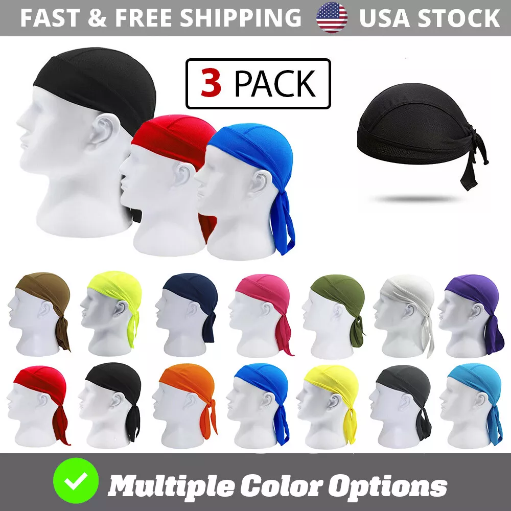 Silky Satin Durag Men's Cap Hat Doo Rag Biker Smooth Head Wrap Bandana 5  pack