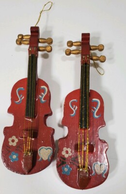 Vintage Wooden Violin Guitar Strings Instrument Christmas Ornament | eBay