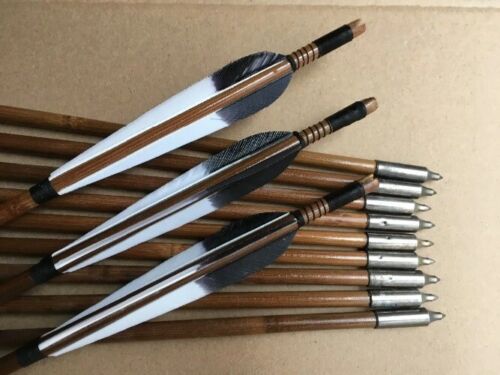 6/12/24pcs Bamboo Arrows Turkey Feather for Longbow Recurve Bow Archery Hunting - Picture 2 of 13