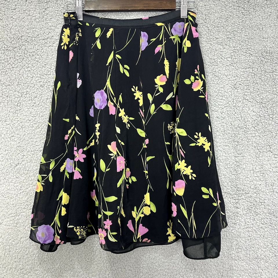 Falda Uniforme John Paul Richard Mujer 12 Negra Floral Seda De Colección Boho Delicada Foto 2 de 4