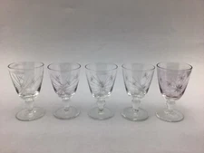 Vintage Cut Glass Cordial With Ball Stem 3-1/4" Tall - Set of 5 Glasses