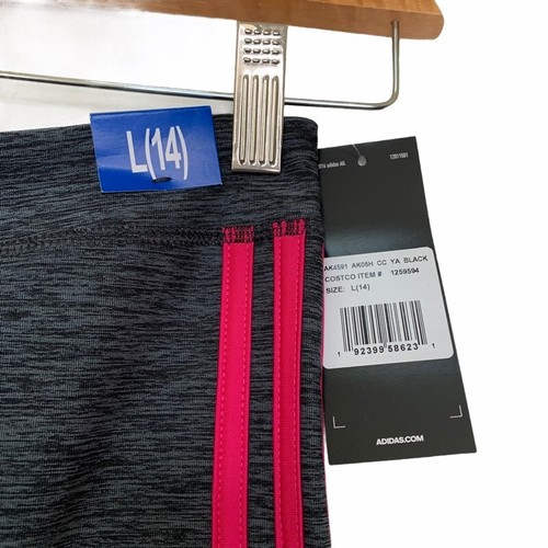 Adidas Girls Activewear Leggings Gray Pink Space Dye Pull On Stretch L 14 New - Picture 8 of 8