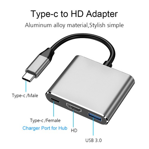 3-in-1 USB 3.1 Type-C to 4K HDMI Multiport Adapter Hub Cable for Type C Laptop - Photo 7 sur 20