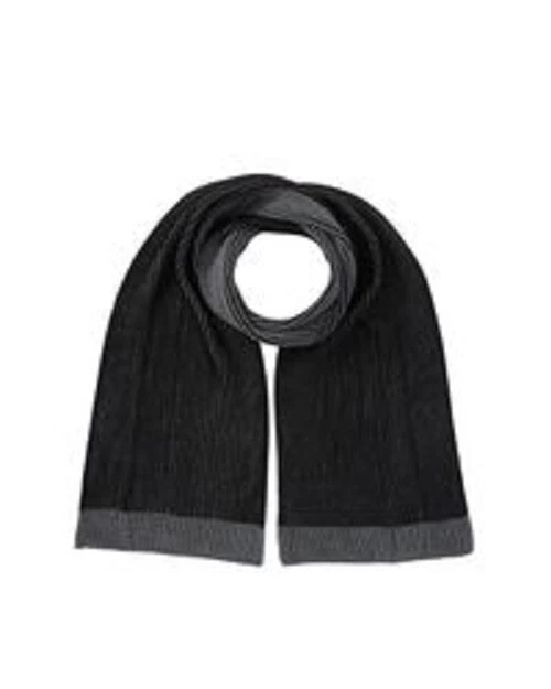 HUGO BOSS Ribbed Rib-Knit Navy Blue Gray Melange Virgin Wool Scarf 78"L x 10"W - Image 2 of 4