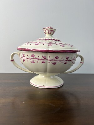 Antike Wedgwood Creamware Deckelschale mit zwei Henkeln um 1800