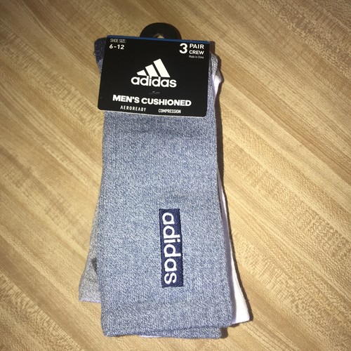 ADIDAS AEROREADY ARCH COMPRESSION CREW SOCKS - 3 PAIR MEN'S Blue/Gray/White NEW - Picture 9 of 17