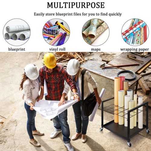 20 Slots Blueprint Storage Rack Roll File Holder Metal Blueprint Storage Cart - Picture 6 of 15