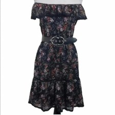 MIM M black floral off the shoulder dress Whimsigoth Cottagecore Peasant Y2K