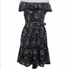 MIM M black floral off the shoulder dress Whimsigoth Cottagecore Peasant Y2K