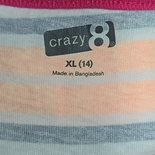Crazy 8 Girls XL (14) Sleeveless Tank Slip Dress Stripe Fuchsia Coral Navy White - Picture 4 of 5