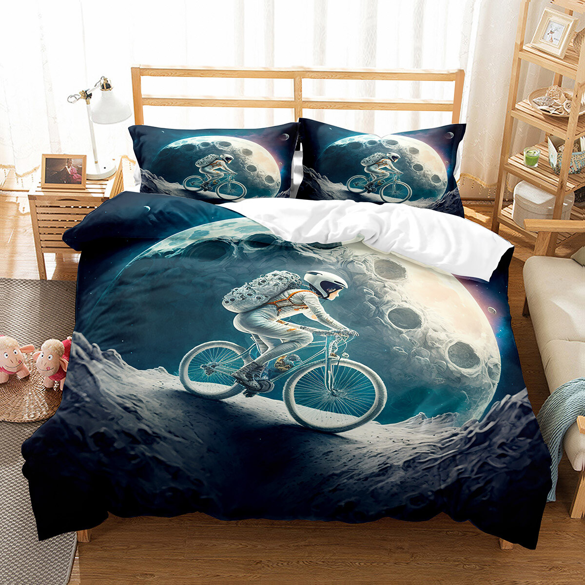 Romantic Moon Bike Quilt Cover Pillowcase Color Twin Queen Comfort Bedding Set