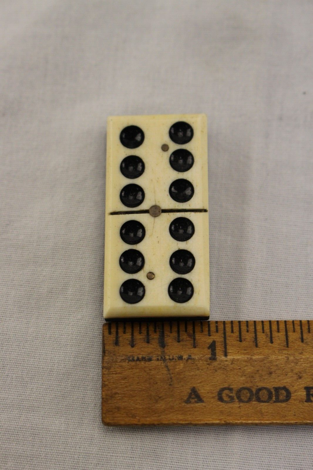 Antique Double Six Dominoes Set of 28 Bone and Ebony w/ Brass Pins
