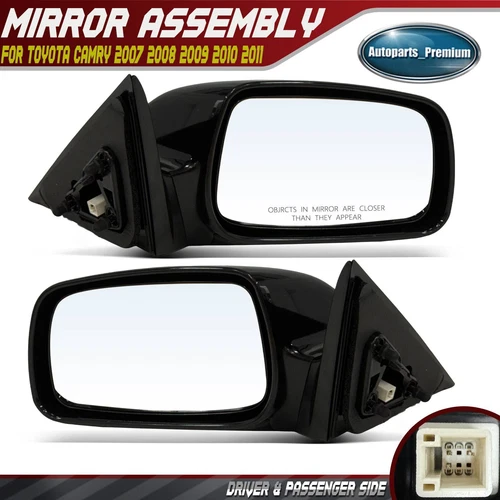 2Pcs Power Mirror with Manual Folding Smooth Black for Toyota Camry 2007-2011