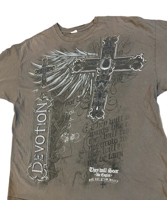 Vintage Y2K Devotion Grunge Christian All Over Print Shirt Size 