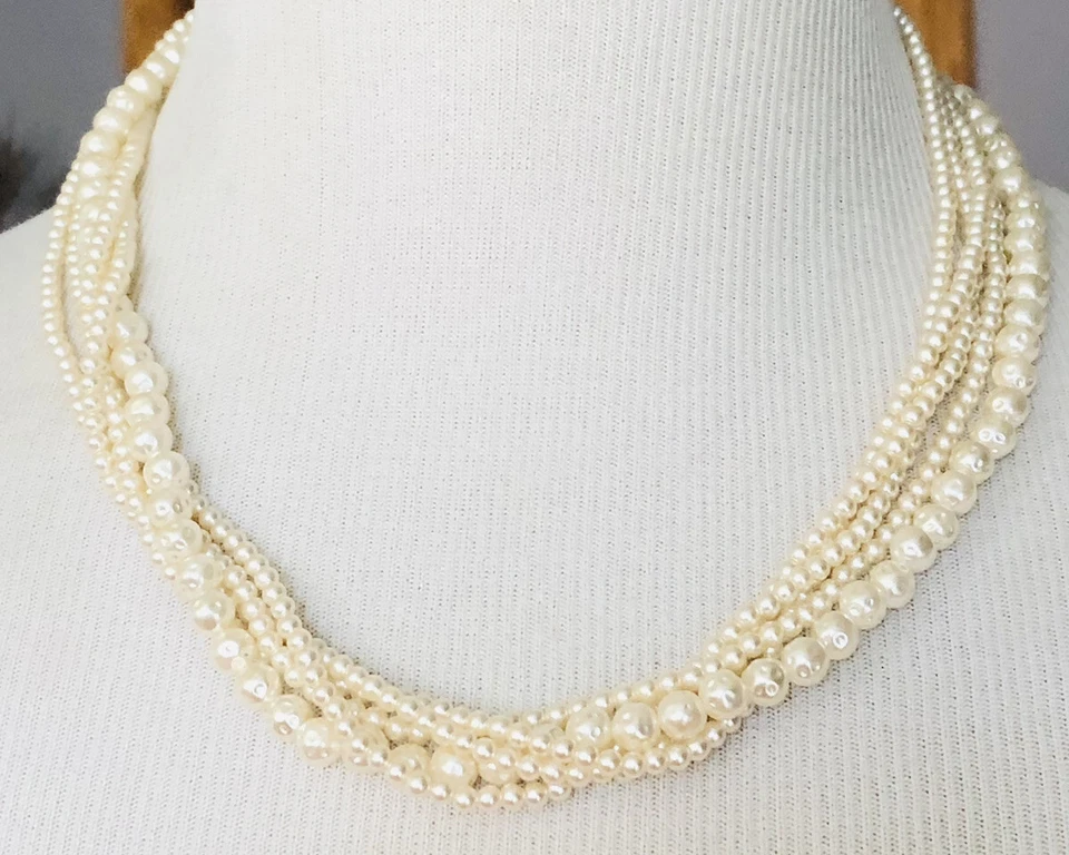 "Collar de perlas de imitación de varias hebras 18"" cuentas abolladas lisas" Foto 4 de 4