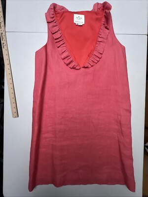 Kate Spade Linen Dress Womens Size 8 Ruffle V-neck Sleeveless Lined  Apricot | eBay