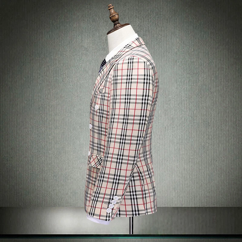 Esmoquin estilo británico 3 piezas a cuadros de novio para boda formal graduación hombres trajes Foto 4 de 4