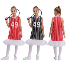 Girls Tennis Golf Dresses Number Print Striped Tank Dress with Tulle Hem Sports