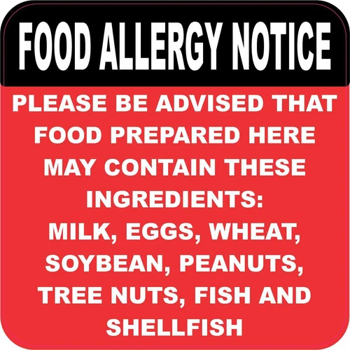5in x 5in Food Allergy Notice Magnet Car Truck Vehicle Magnetic Sign