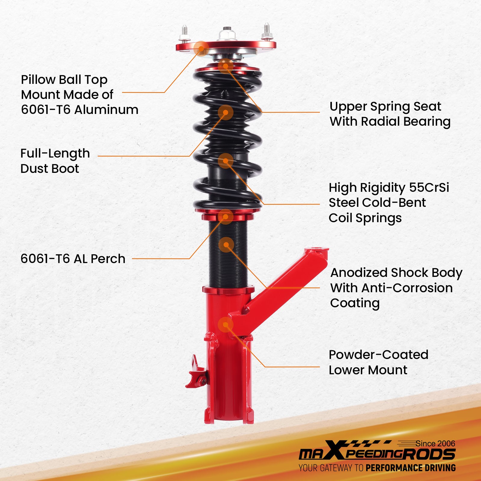 MaXpeedingrods 혼다 CR-V 02-06용 조절식 코일오버 서스펜션 로워링 키트 2