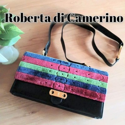 ROBERTA DI CAMERINO Schultertasche Samt gestreift Leder mehrfarbig gebraucht
