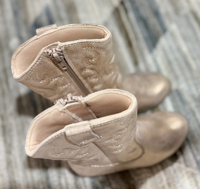 Jumping Beans Kids Beige Western Mid-Calf Side Zip Faux Leather Boots 7